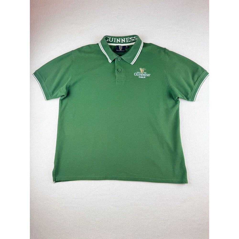 Guinness Men's Green Embroidered Logo Official Merch Short Sleeve Polo Shirt